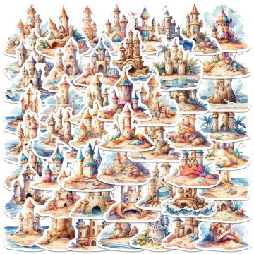 Cute Cartoon Beach Sandcastle Stickers Graffiti for Laptop, Water Bottle, Luggage, Notebook, Phone, Vinyl Waterproof Decals