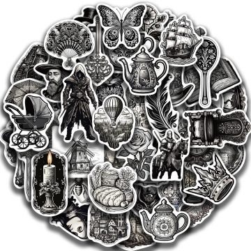 Medieval Black & White Graffiti Stickers for Guitar, Water Bottle, Suitcase, Computer