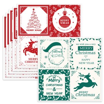 Square Santa Claus Christmas Stickers - Red Holiday Labels
