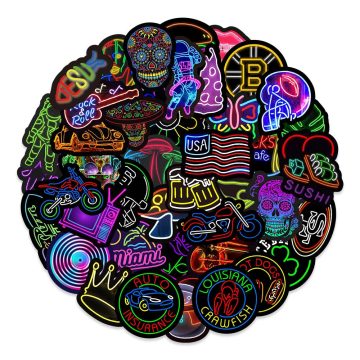 Neon Light Sticker Pack - Cool Waterproof Graffiti Decals for Skateboard