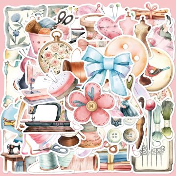 Cartoon Pink Sewing Machine Stickers for Helmet, Wall, DIY Decoration