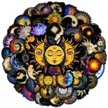 Gothic Aesthetic Moon Sun Stickers - Decals for Laptop Luggage Water Bottle Motorcycle Skateboard