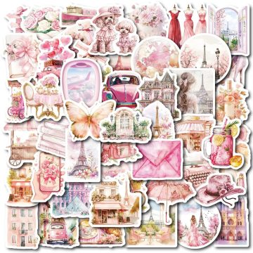 Paris Eiffel Tower Pink Stickers for Guitar Diary Luggage