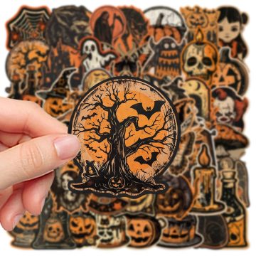 Vintage Halloween Ghost Witch Skull Pumpkin Stickers for Guitar Notebook