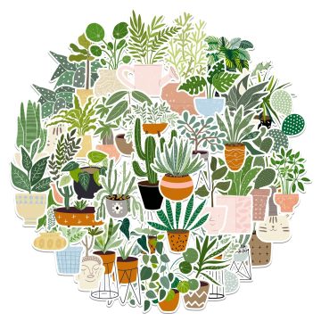 Cute Green Potted Plant Stickers - Decorative Washi Decals for Scrapbooking