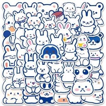 Cute Cartoon Blue Animal Stickers Pack for Luggage, Laptop, Guitar, Skateboard, DIY Waterproof Graffiti Bicycle Car Decals
