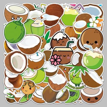Cute Coconut Graffiti Stickers for Helmet, Wall, DIY Decoration
