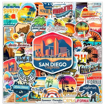 California Scenery Sunny Beach Surfing Stickers for Travel Skateboard