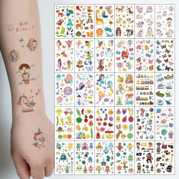 Cartoon Tattoo Stickers Unicorn, Robot, Pirate, Butterfly, More