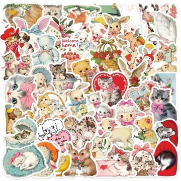Cute Rabbit Cat PVC Sticker Pack - Aesthetic Childrens Stationery DIY Scrapbooking Decoration