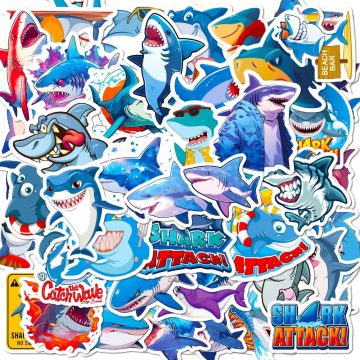 Cartoon Anime Cute Shark Stickers for Skateboard Suitcase Luggage Motorcycle
