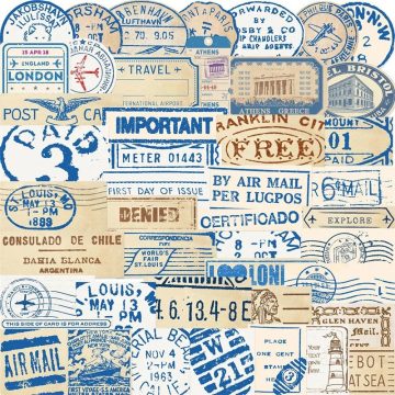Vintage Blue Stub PVC Stickers - Korean Scrapbooking Decals