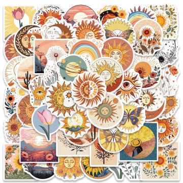 Boho Moon Sun Flower Stickers Waterproof for Laptop, Scrapbooking