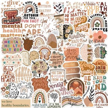 Boho Mental Health Aesthetic Stickers for Scrapbooking, Stationery, Kids Decor