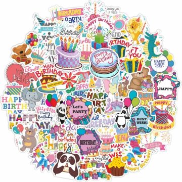 Birthday Cake Cartoon Stickers for Laptop, Phone, Water Bottle, Suitcase