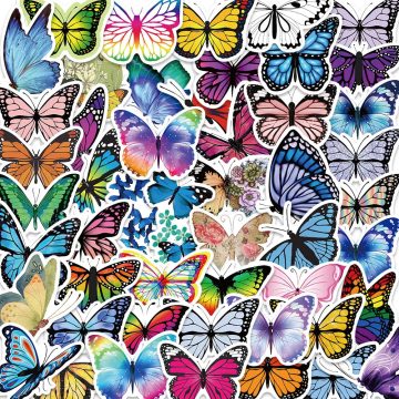 Colorful Butterfly Waterproof Stickers for Phone, Fridge, Guitar, Motorcycle, and Luggage