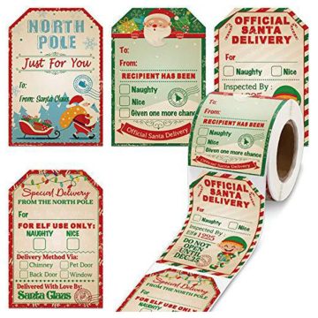 Merry Christmas Gift Tags Santa Labels for Holiday Wrapping