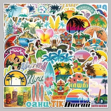 Beach Scenery Cartoon Stickers for Wall and Desktop Decor