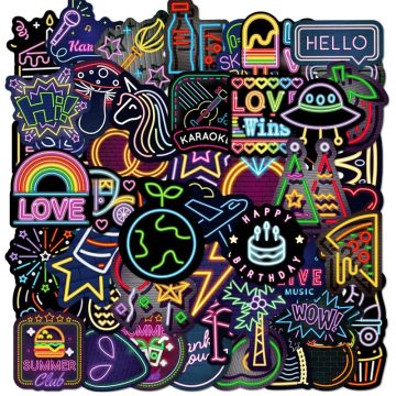 Mixed Neon PVC Sticker - Aesthetic Korean Scrapbooking School Supplies