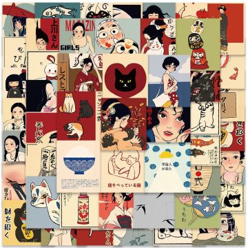 Classic Japanese Style Cartoon Culture Stickers for Laptop, Water Bottle, Luggage, and Notebook