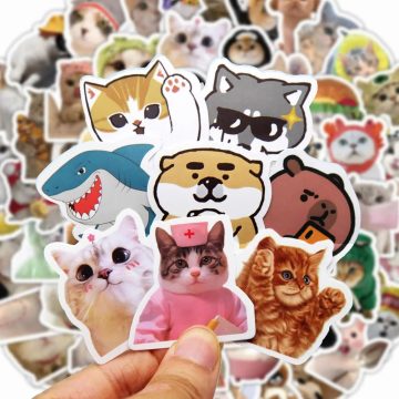 Funny Dog and Cat Meme Stickers Waterproof Graffiti Art for Kids and Teens