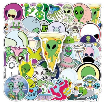 Alien Cartoon Stickers Sci-Fi Style Vinyl Decals for Laptop, Phone, Scooter