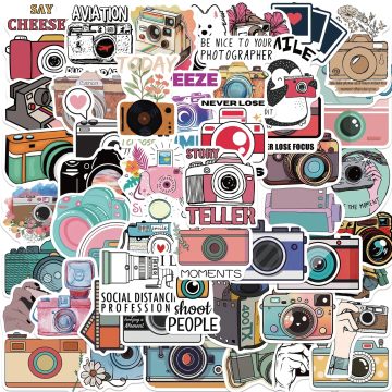 Aesthetic Camera Stickers for Scrapbooking and Luggage