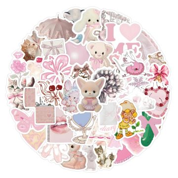 Coquette Pink Retro Stickers - Cute Cartoon Decals for Scrapbook & Stationery