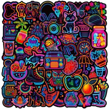 Neon Light Cartoon Graffiti Stickers - Aesthetic Waterproof DIY Skateboard Laptop Motorcycle