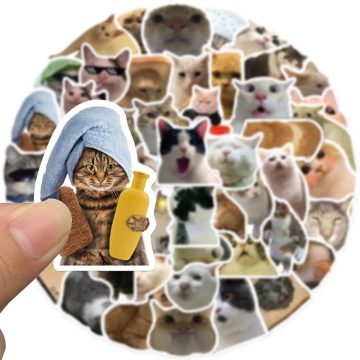 Cat Cartoon Funny Meme Stickers - Waterproof Decals for Luggage Water Bottle