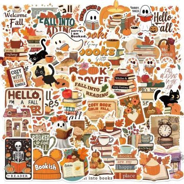 Kawaii Autumn Reading PVC Stickers - Aesthetic Scrapbooking Supplies for Kids