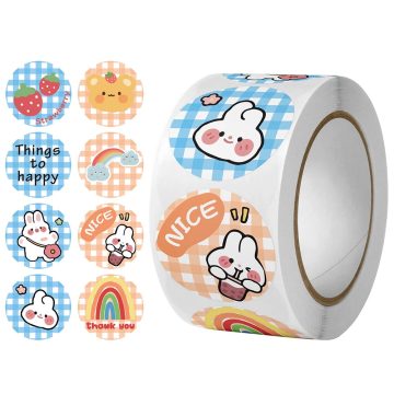 Round Thank You Stickers Sun Rainbow Clouds Animals Gift Decor