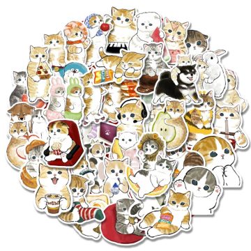 Kawaii Cartoon Cat Stickers - Funny Cute Decals for Phone, Guitar, Suitcase