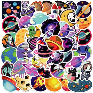 Kawaii Planet Cartoon Stickers - Space Adventure Decals for Laptop, Skateboard
