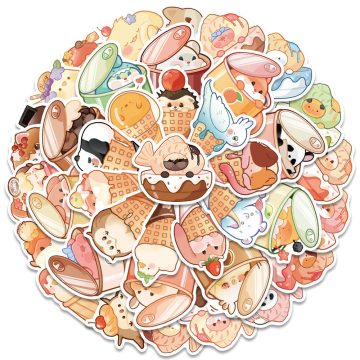 Kawaii Animal Food Cute Stickers - DIY Cartoon Decals for Notebook, Fridge, Guitar