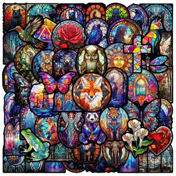 Colorful Glass Aesthetic Stickers - DIY Decals for Water Bottle Laptop Stationery