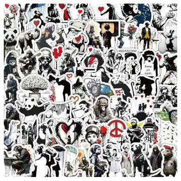 Cartoon Banksy Street Art Graffiti Stickers - Notebook & Laptop Decals