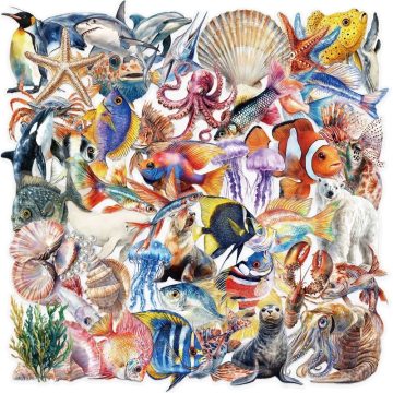 Cartoon Sea World PET Sticker Aesthetic Decoration Scrapbooking Stationery DIY Supplies for Kids