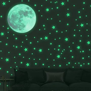 Glow-in-the-Dark Moon and Star Stickers Wall Decor for Kids Room
