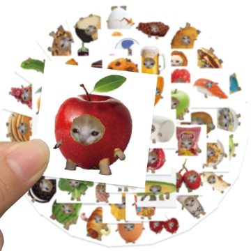 Funny Cat and Food Meme Stickers - Cute Cartoon Decorative Decals