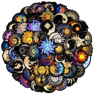 Gothic Dark Moon Sun Graffiti Stickers - Aesthetic Decals for Guitar Laptop Luggage Motorcycle
