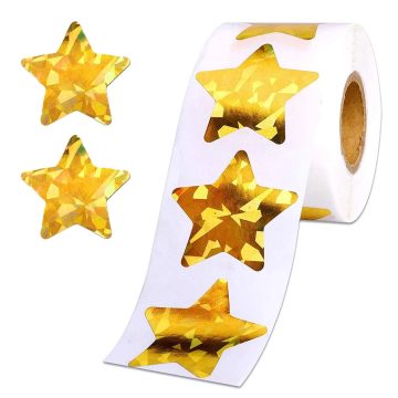 Golden Star Holographic Stickers Foil Labels for Kids Rewards and Classroom Crafts