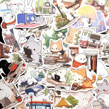 Cute Animal Cat Stickers - Kids Scrapbooking Decals for Luggage Car
