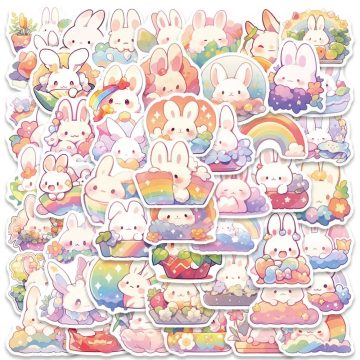 Cute Cartoon Rainbow Rabbit Animal Stickers for Laptop, Phone, Guitar, Luggage, Waterproof Graffiti Vinyl Car Decals