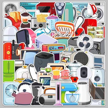 Cartoon Household Appliances Stickers for Helmet, Wall, DIY Decoration