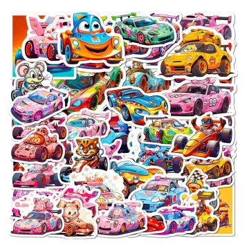 Animal Racing Car Cartoon Stickers - PVC Waterproof Graffiti Decals for Bike Luggage