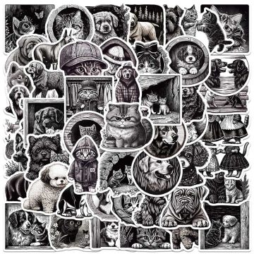 Black and White Animal Anime Stickers Waterproof for Cup, Fridge, Suitcase, Phone, Computer