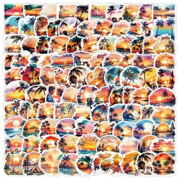 Hawaii Beach Sunset Stickers - Scenery Vinyl Decals for Notebook Luggage