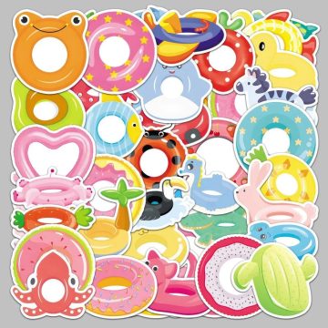 Cartoon Swimming Ring Graffiti Stickers for Helmet, Wall, DIY Decoration