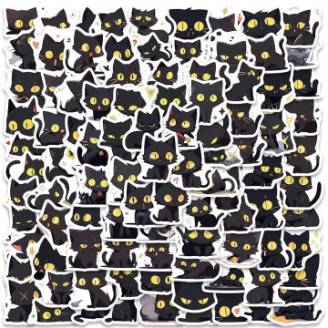 Black Cat Cartoon Stickers for Laptops and Skateboards